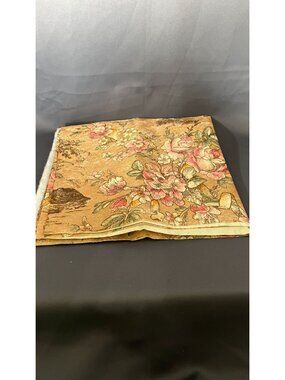 Vintage Floral Upholstery Fabric Brown Pink Green Roses Flowers